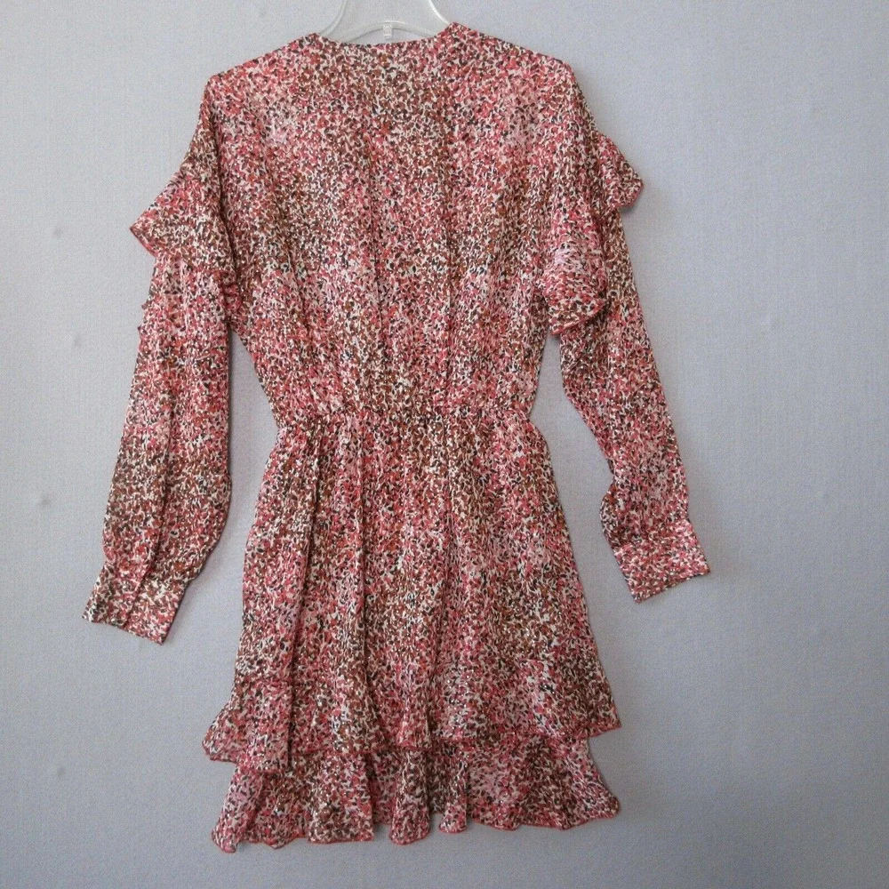 Sabina Musayev Pink and Brown Floral Ruffled Wrap Dress - Picture 2 of 14